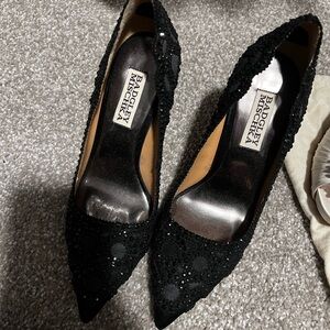 Badgley Mischka black sequin heels